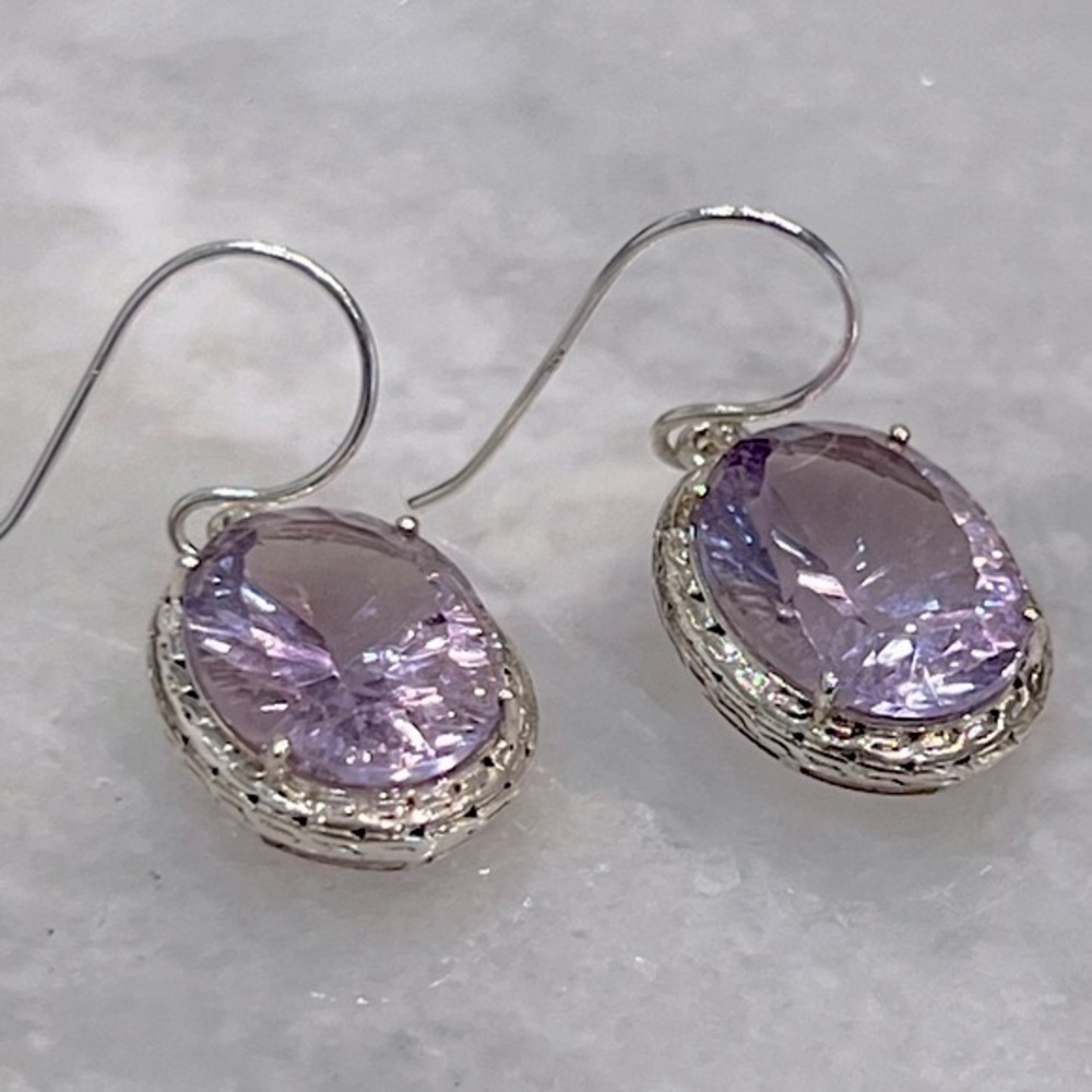 Rose de France Amethyst Sterling Silver Dangle Earrings - Picture 4 of 8